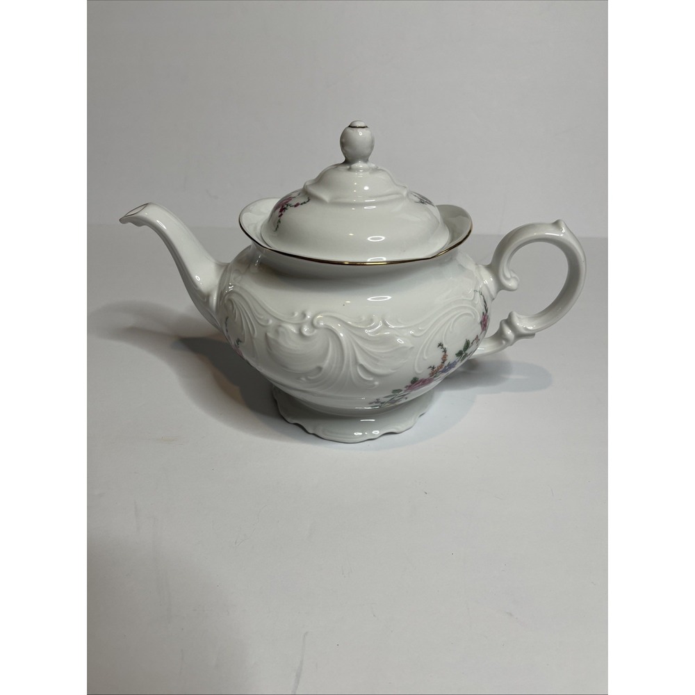 Vintage Wawel Pink Floral Pattern Teapot With Lid And Gold Trim